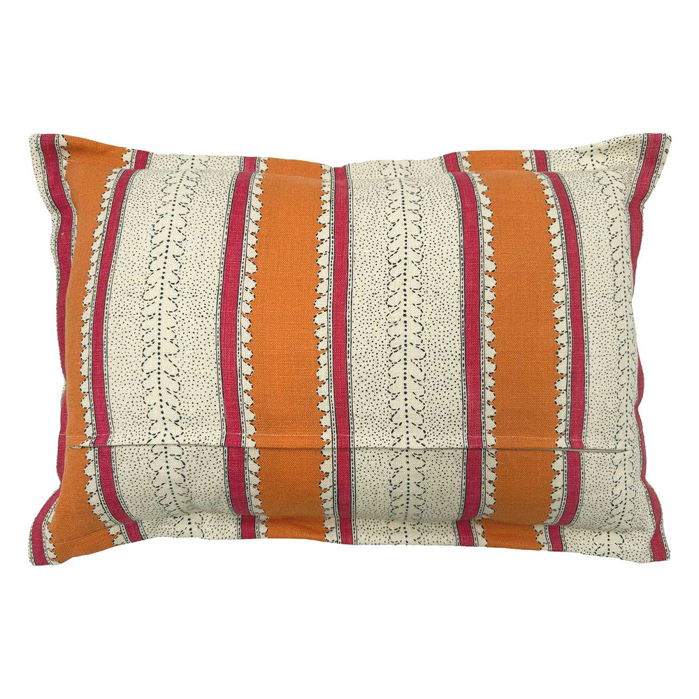 Dimity Fruit Salad | Orange & Raspberry Striped Cushion | Linwood