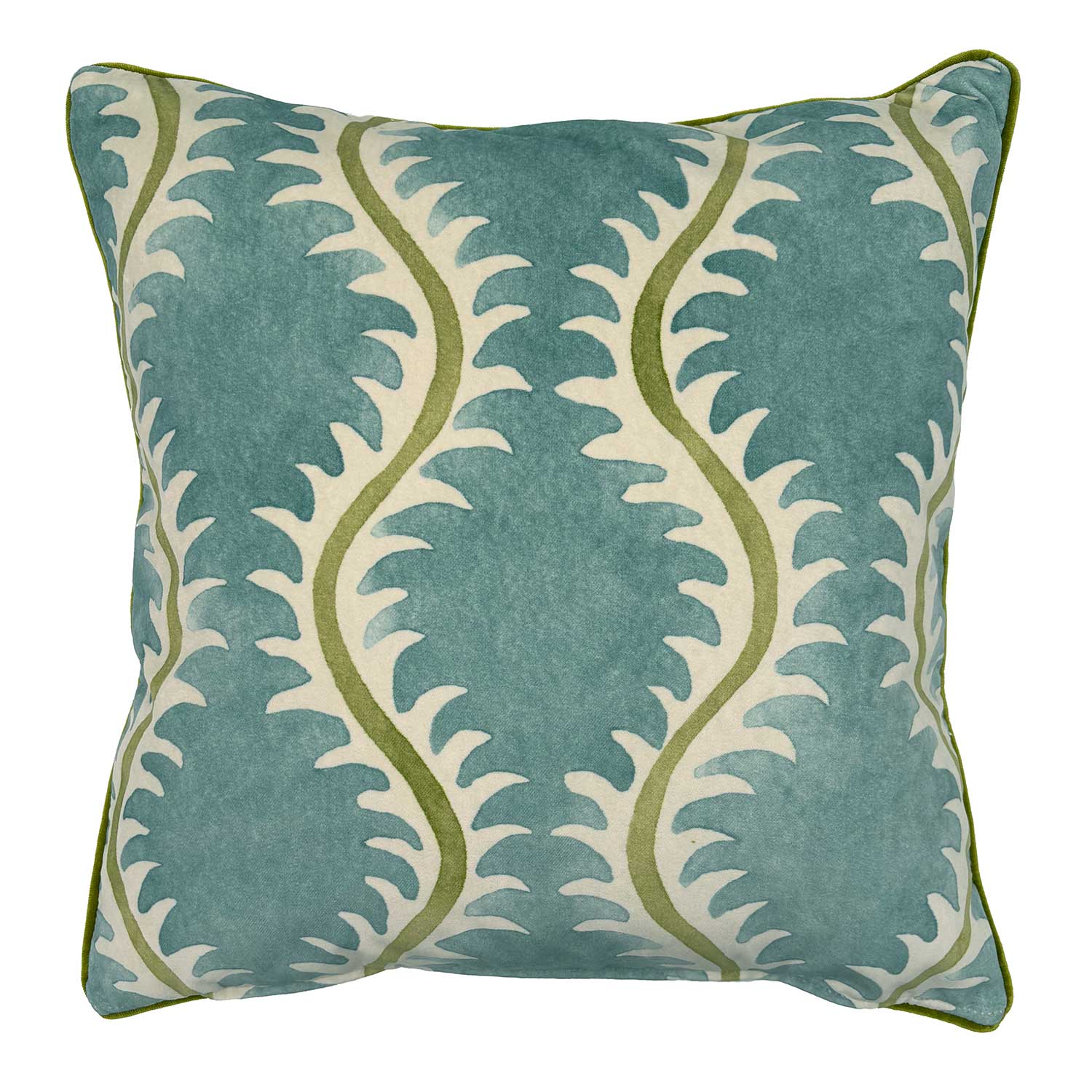 Helter Skelter River Bed Velvet Cushion | Green & Blue | Linwood