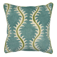 Helter Skelter River Bed Velvet Cushion | Green & Blue | Linwood