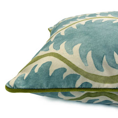 Helter Skelter River Bed Velvet Cushion | Green & Blue | Linwood