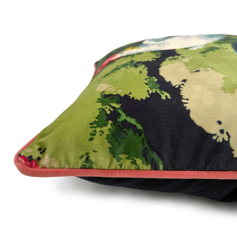 Jungle Jive | Pink & Navy Velvet Cushion | Linwood