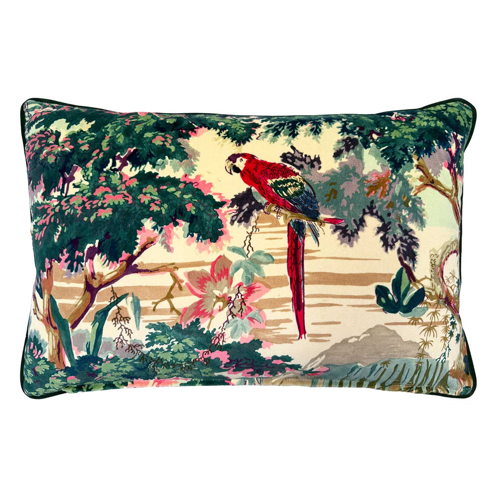Jungle Rumble | Pink & Green Velvet Cushion | Linwood