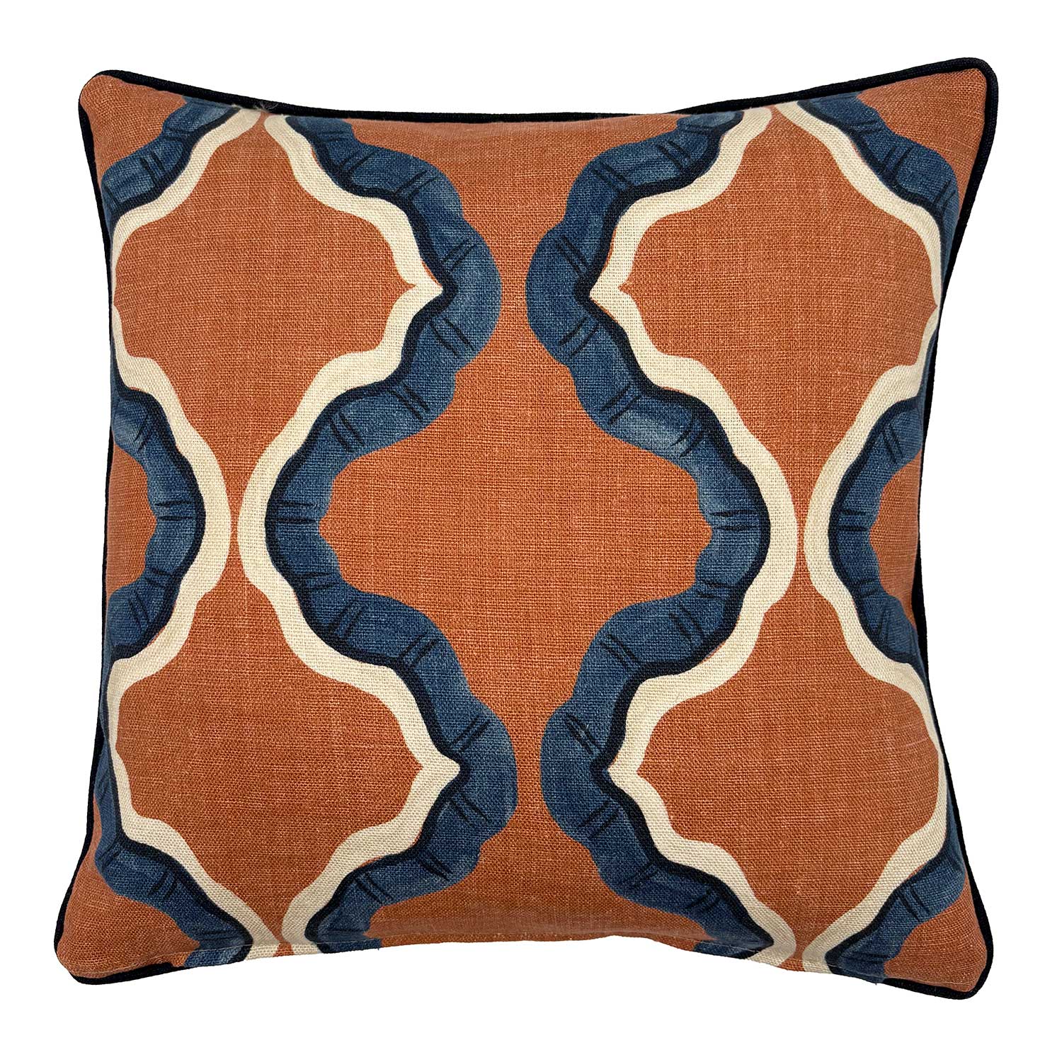 Ruffled Citadel Linen Cushion | Terracotta & Navy  | Linwood