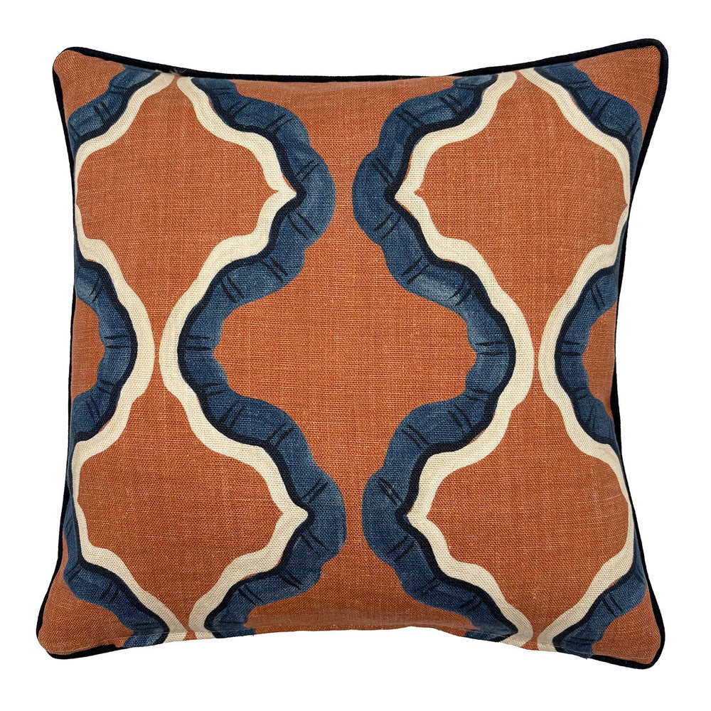 Ruffled Citadel Linen Cushion | Terracotta & Navy  | Linwood