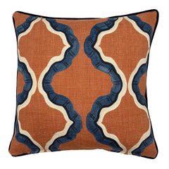 Ruffled Citadel Linen Cushion | Terracotta & Navy  | Linwood