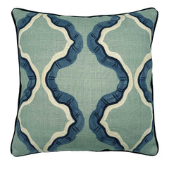Ruffled Tahiti Linen Cushion | Blue | Linwood
