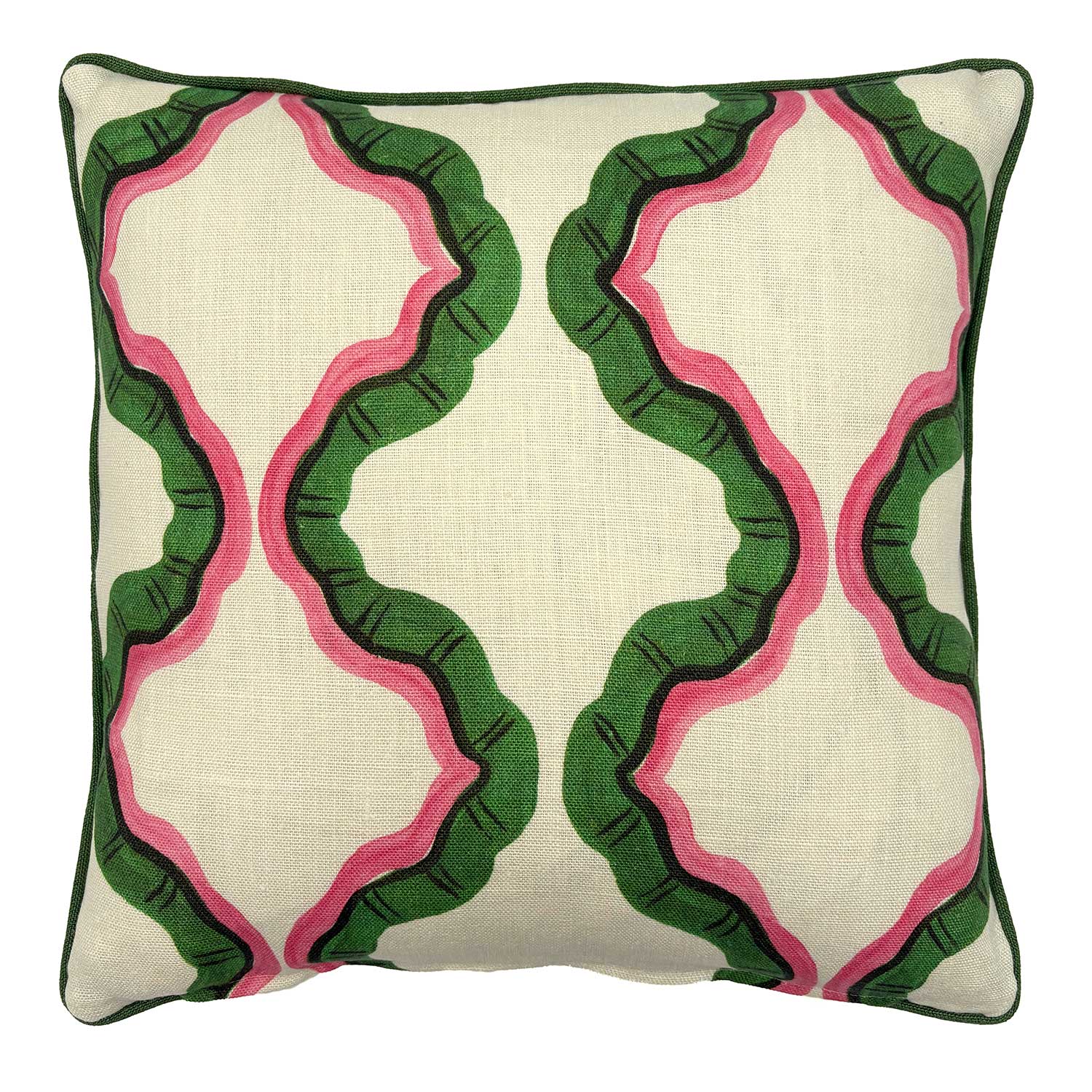 Ruffled Tahiti Linen Cushion | Pink & Green | Linwood