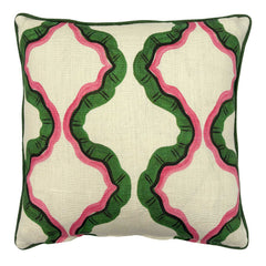 Ruffled Tahiti Linen Cushion | Pink & Green | Linwood