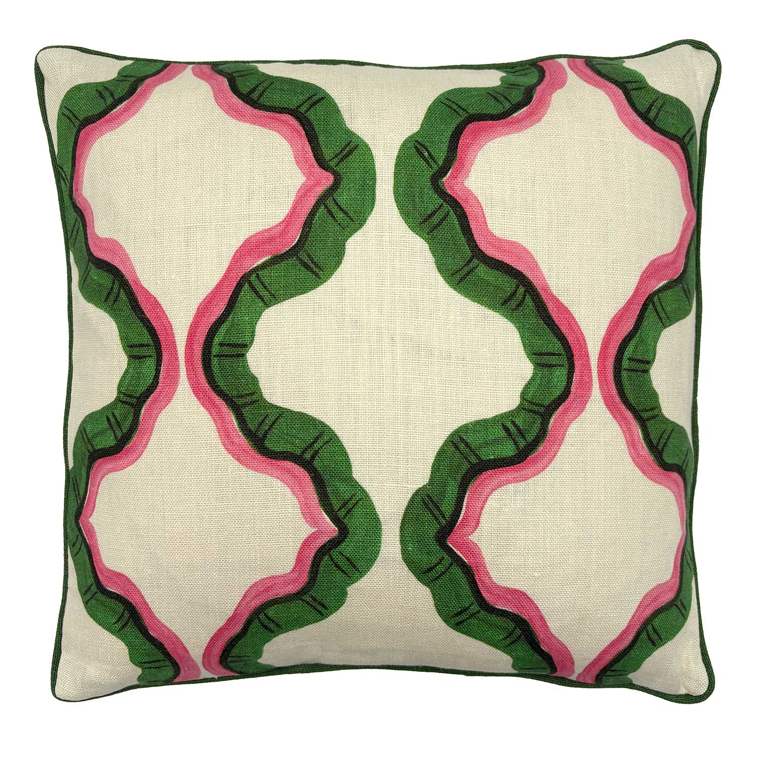 Ruffled Tahiti Linen Cushion | Pink & Green | Linwood