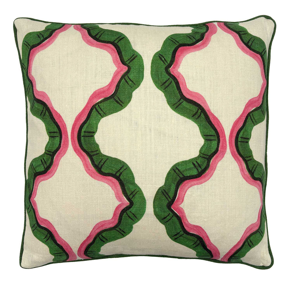 Ruffled Tahiti Linen Cushion | Pink & Green | Linwood