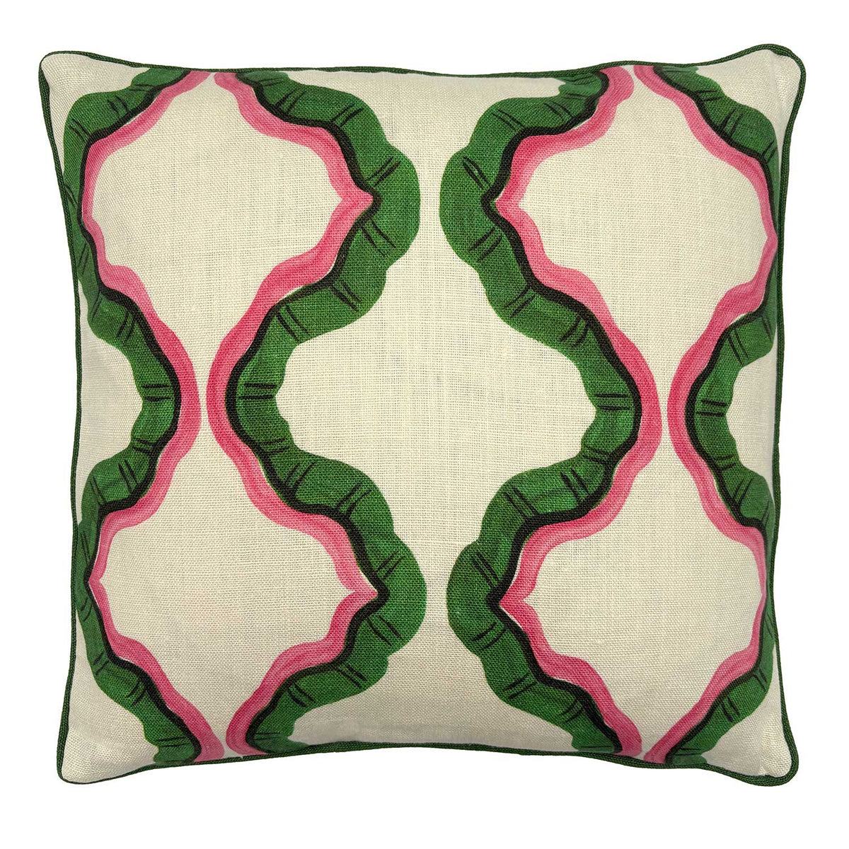 Ruffled Tahiti Linen Cushion | Pink & Green | Linwood