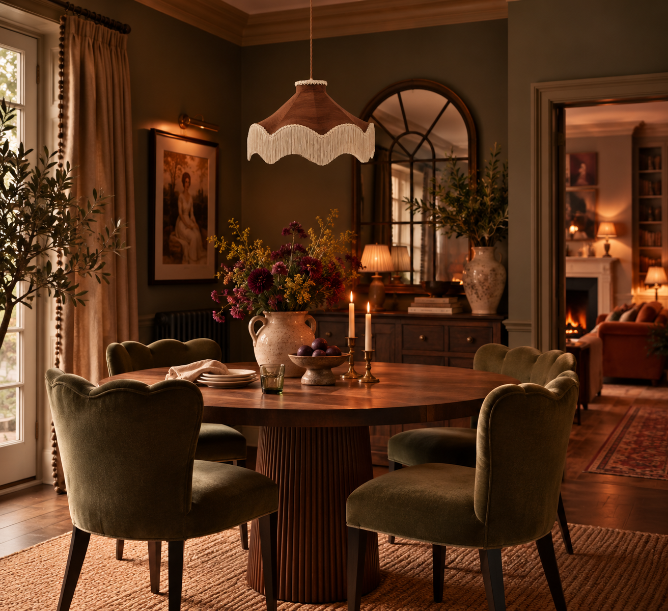 Moiré Fringed Lampshade with Tassels  | Cognac Brown | Tinker & Tallulah