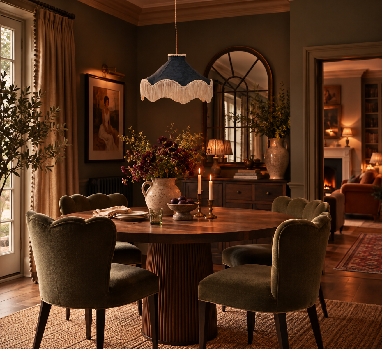 Moiré Fringed Lampshade with Tassels  | Midnight Blue | Tinker & Tallulah