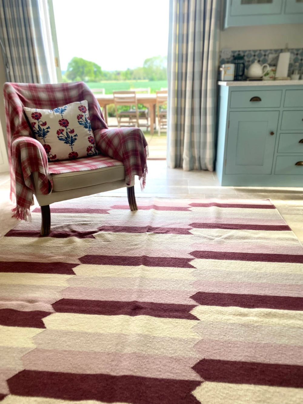 Pink & Burgundy Diamonds Flatwoven Wool Rug | Amy Kent