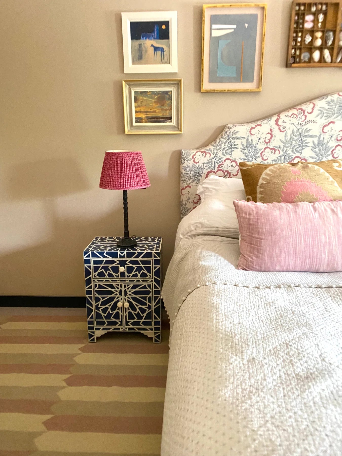 Pink & Cream Diamonds Flatwoven Wool Rug | Amy Kent