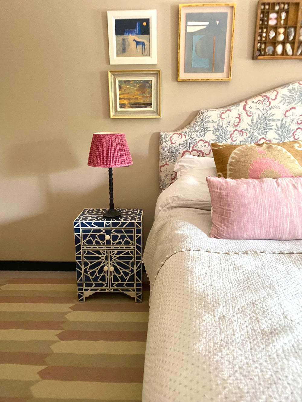 Pink & Cream Diamonds Flatwoven Wool Rug | Amy Kent