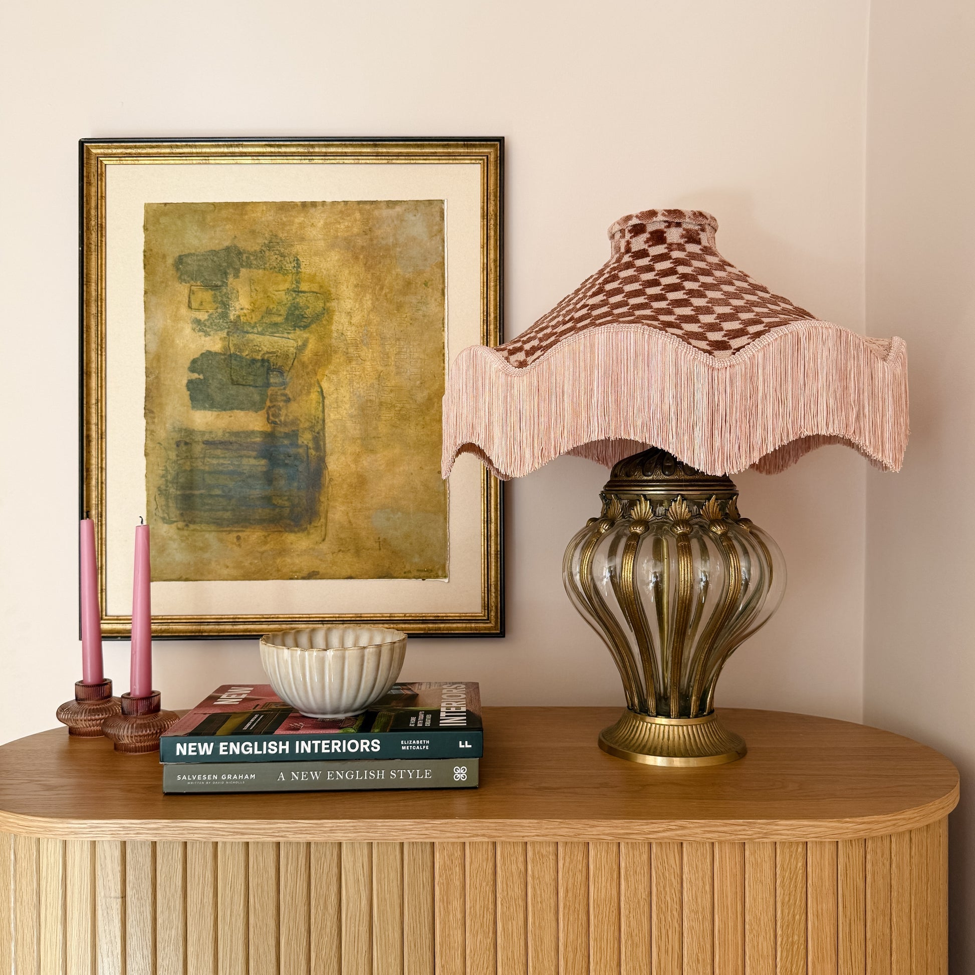 Daisy Check Velvet Lampshade | Dusty Pink | Tinker & Tallulah