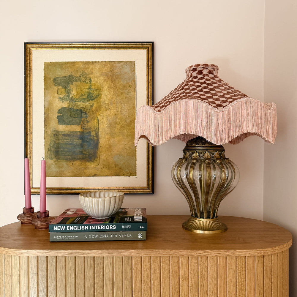 Daisy Check Velvet Lampshade | Dusty Pink | Tinker & Tallulah