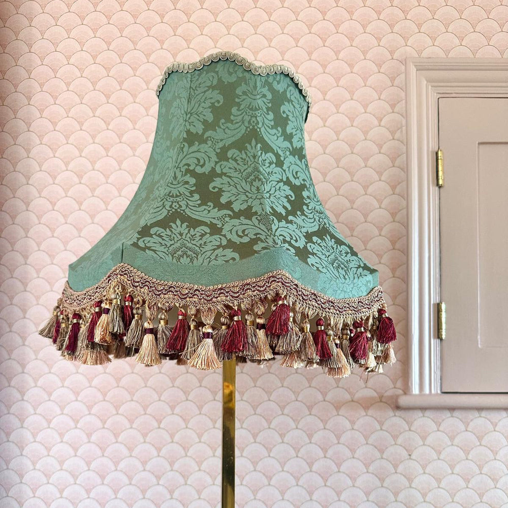 Green Damask Lampshade with Tassel Fringe | Tinker & Tallulah