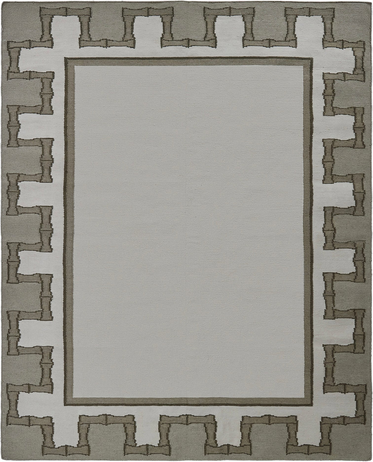 Greek Key Design Handwoven Rug- Cream & Moss