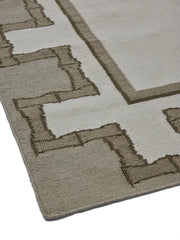 Greek Key Design Handwoven Rug- Cream & Moss