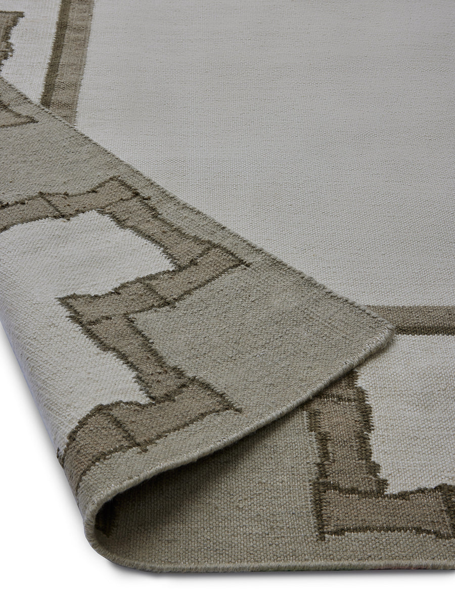 Greek Key Design Handwoven Rug- Cream & Moss