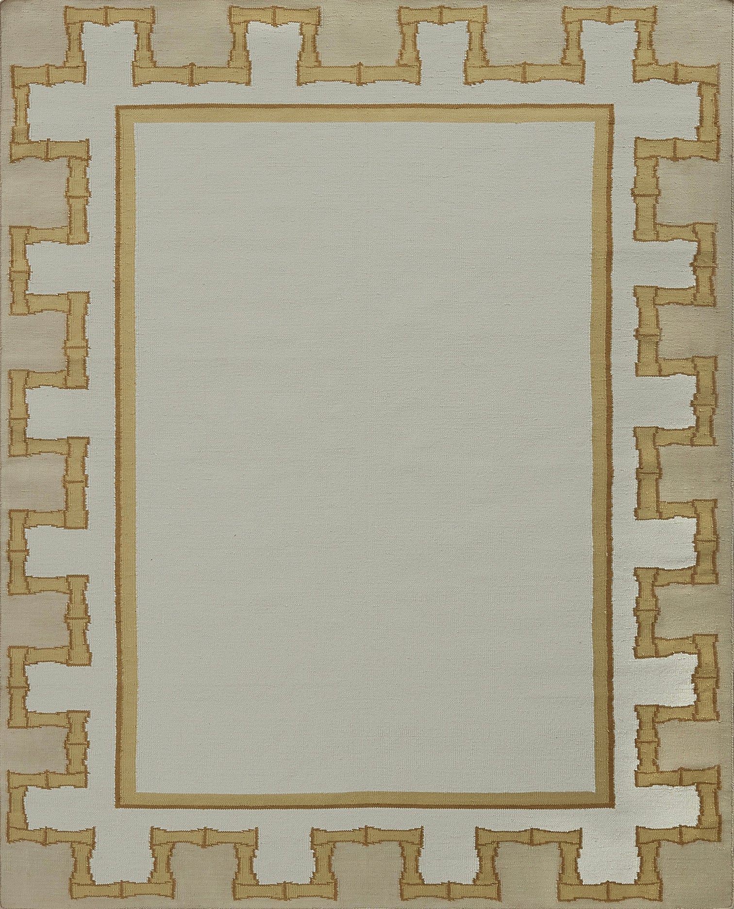 Greek Key Design Handwoven Rug- Cream & Mustard Yellow