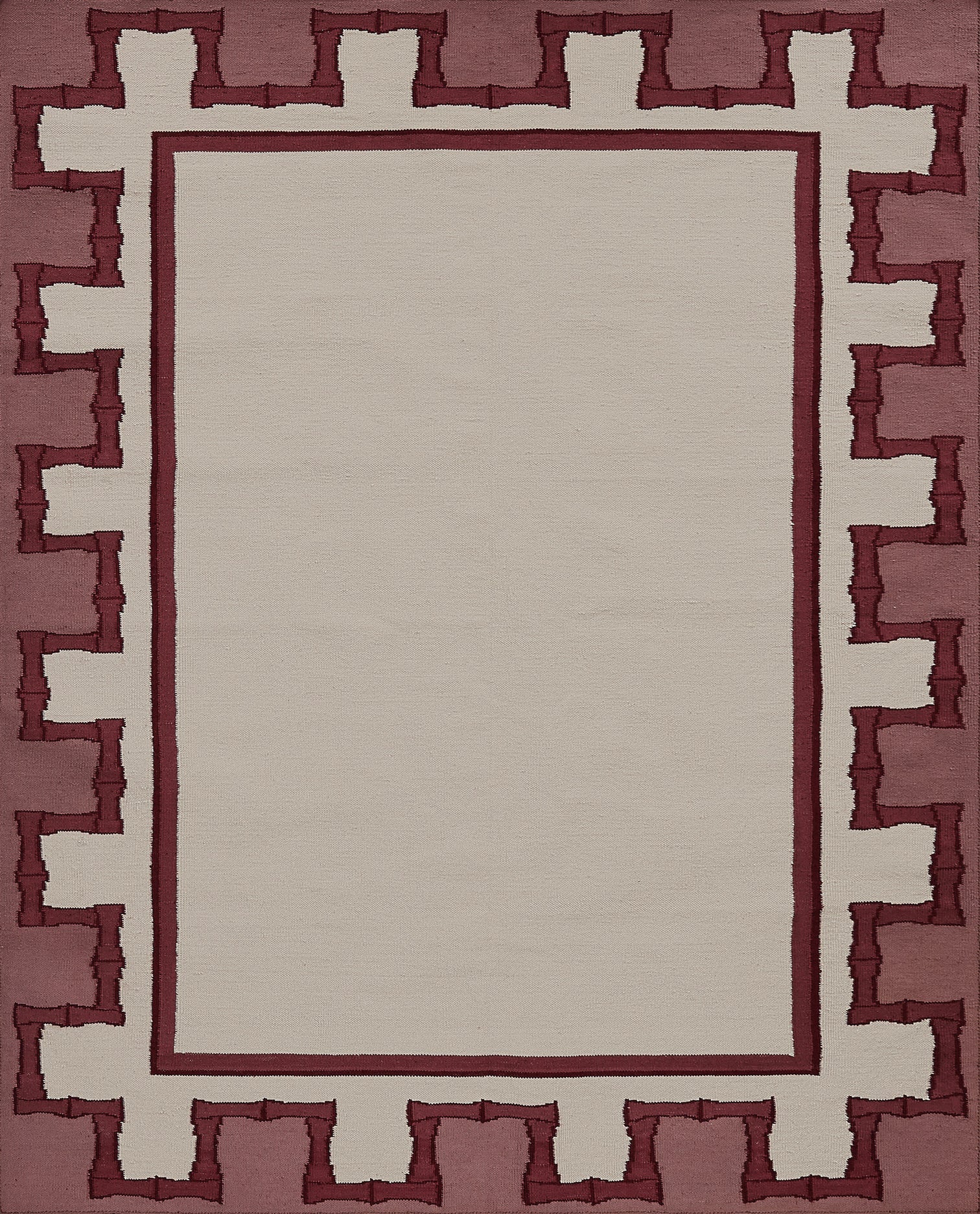 Greek Key Design Handwoven Rug- Cream & Raspberry