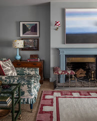 Greek Key Design Handwoven Rug | Cream & Raspberry | Jennifer Manners x Salvesen Graham 