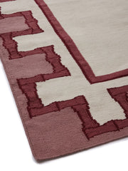 Greek Key Design Handwoven Rug- Cream & Raspberry