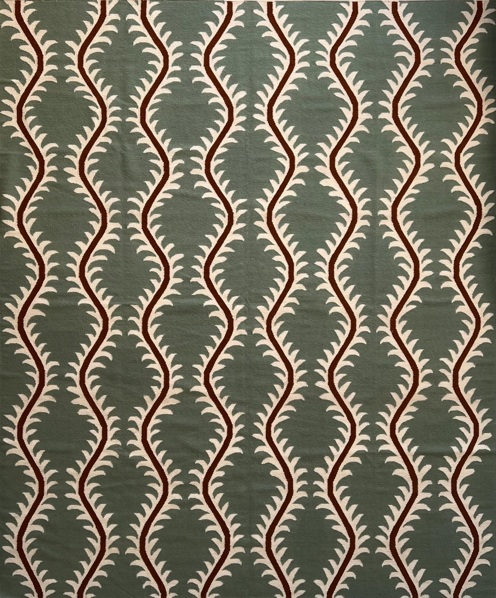 Linwood Helter Skelter Flatweave Wool Green Rug | Amy Kent