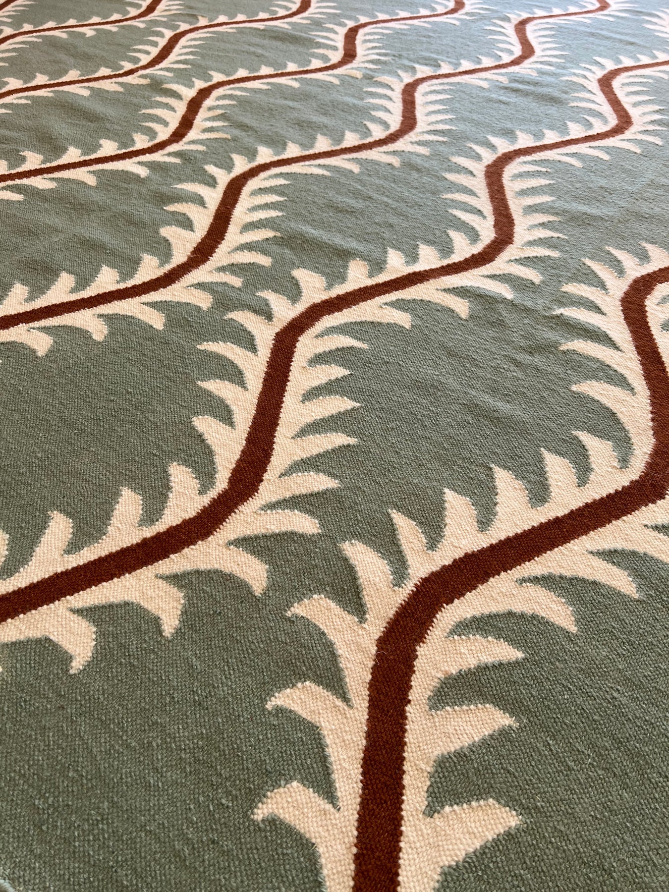 Linwood Helter Skelter Flatweave Wool Green Rug | Amy Kent