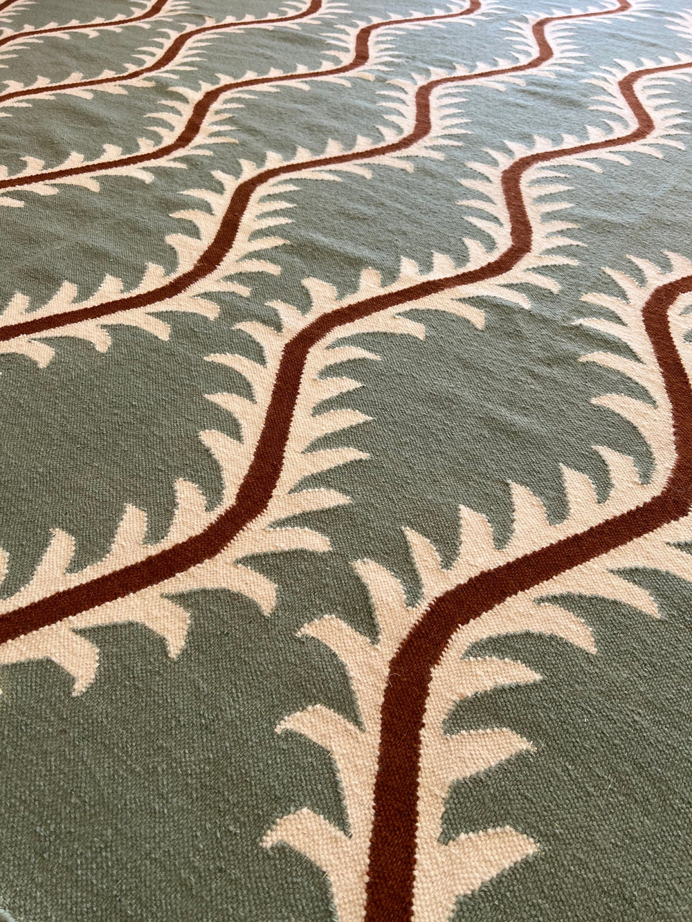 Linwood Helter Skelter Flatweave Wool Green Rug | Amy Kent