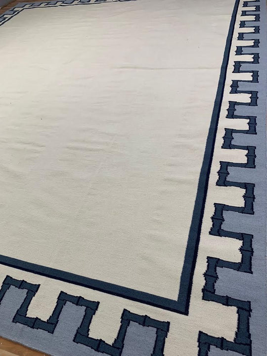 Greek Key Design Handwoven Rug | Cream & Navy | Jennifer Manners x Salvesen Graham 