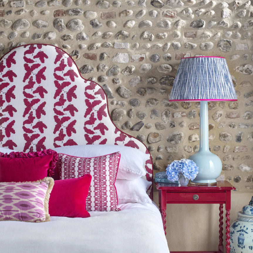 Oak Leaf Patterned Linen Fabric in Raspberry Pink | Kelling Home