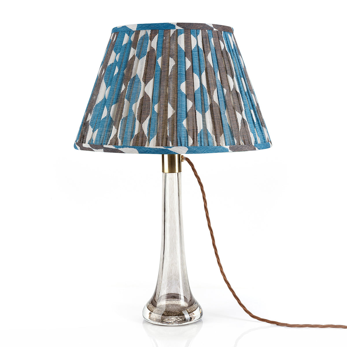 Whittle Blue & Neutral Gathered Linen Lampshade | Fermoie