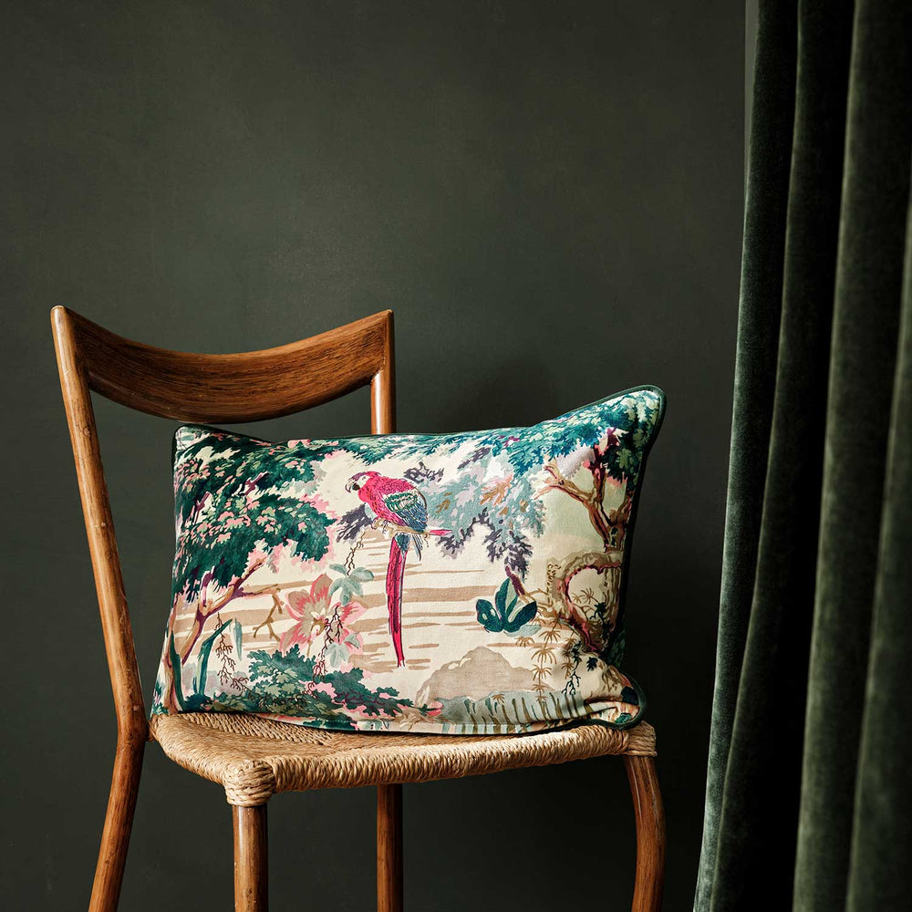 Jungle Rumble | Pink & Green Velvet Cushion | Linwood