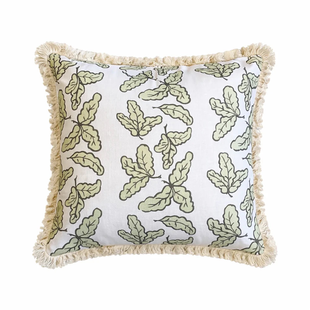 Oak Leaf Cushion | Sage with Cream Fringe | Kelling Home