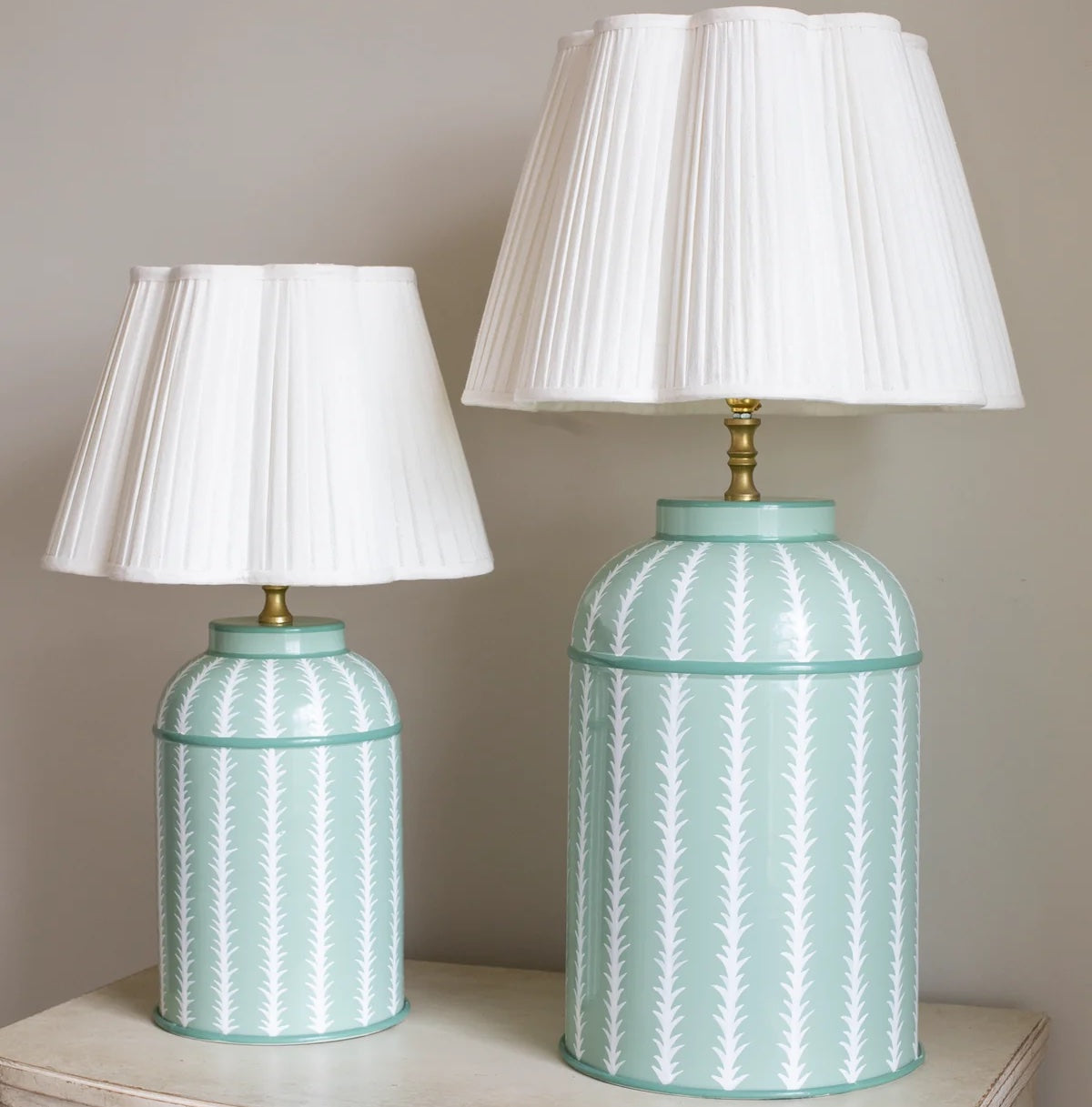 Green & White Fern Design Lamp Base- Small & Large