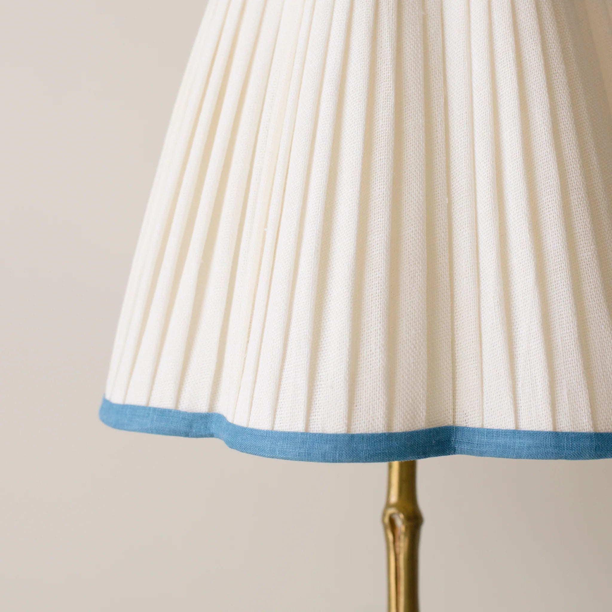 Scalloped Ivory Linen Lampshade with Blueberry Trim- Patton House  