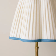 Scalloped Ivory Linen Lampshade with Blueberry Trim- Patton House  