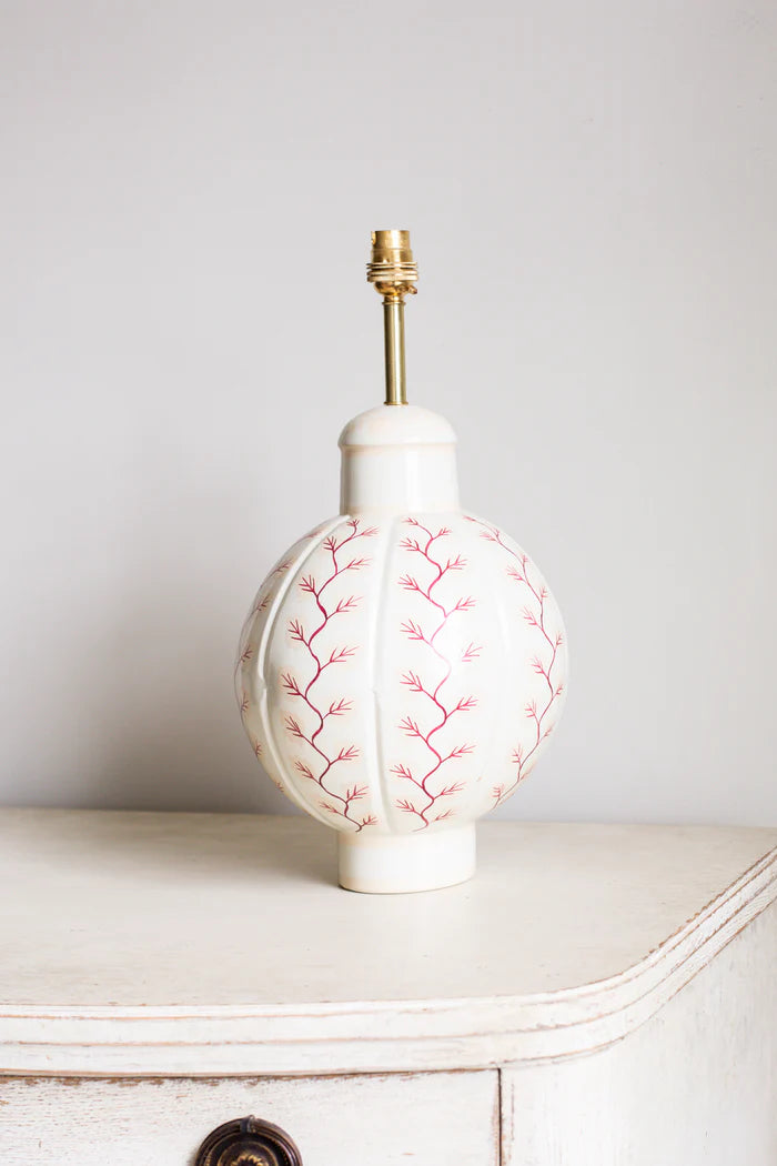 Hand-painted Toleware Pink Vine Pumpkin Lamp | Patton House