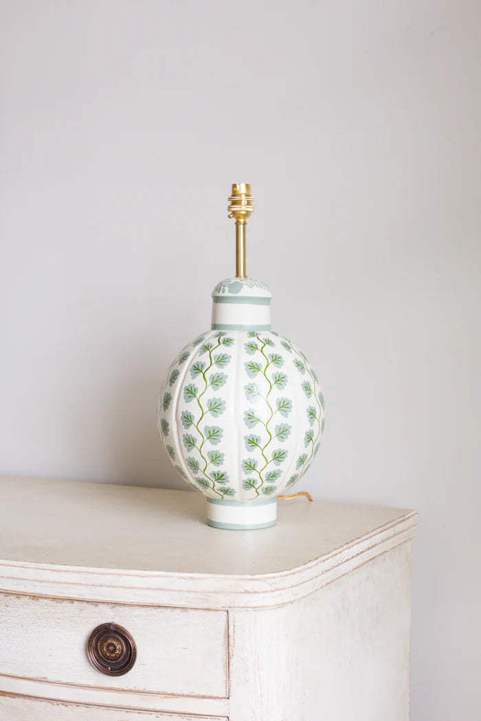 Hand-painted Toleware Green Vine Pumpkin Lamp | Patton House