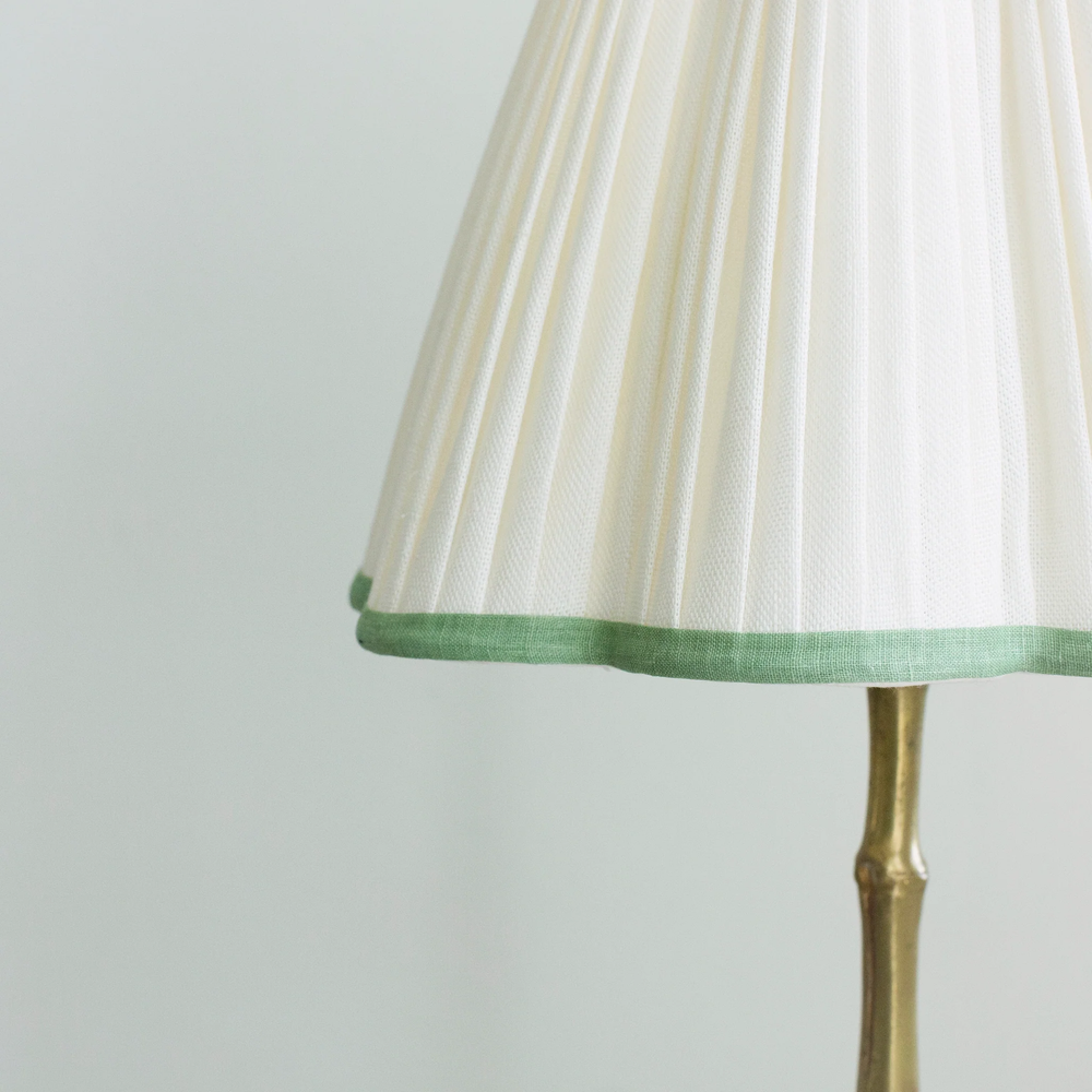 Scalloped Ivory Linen Lampshade with Sage Trim- Patton House  