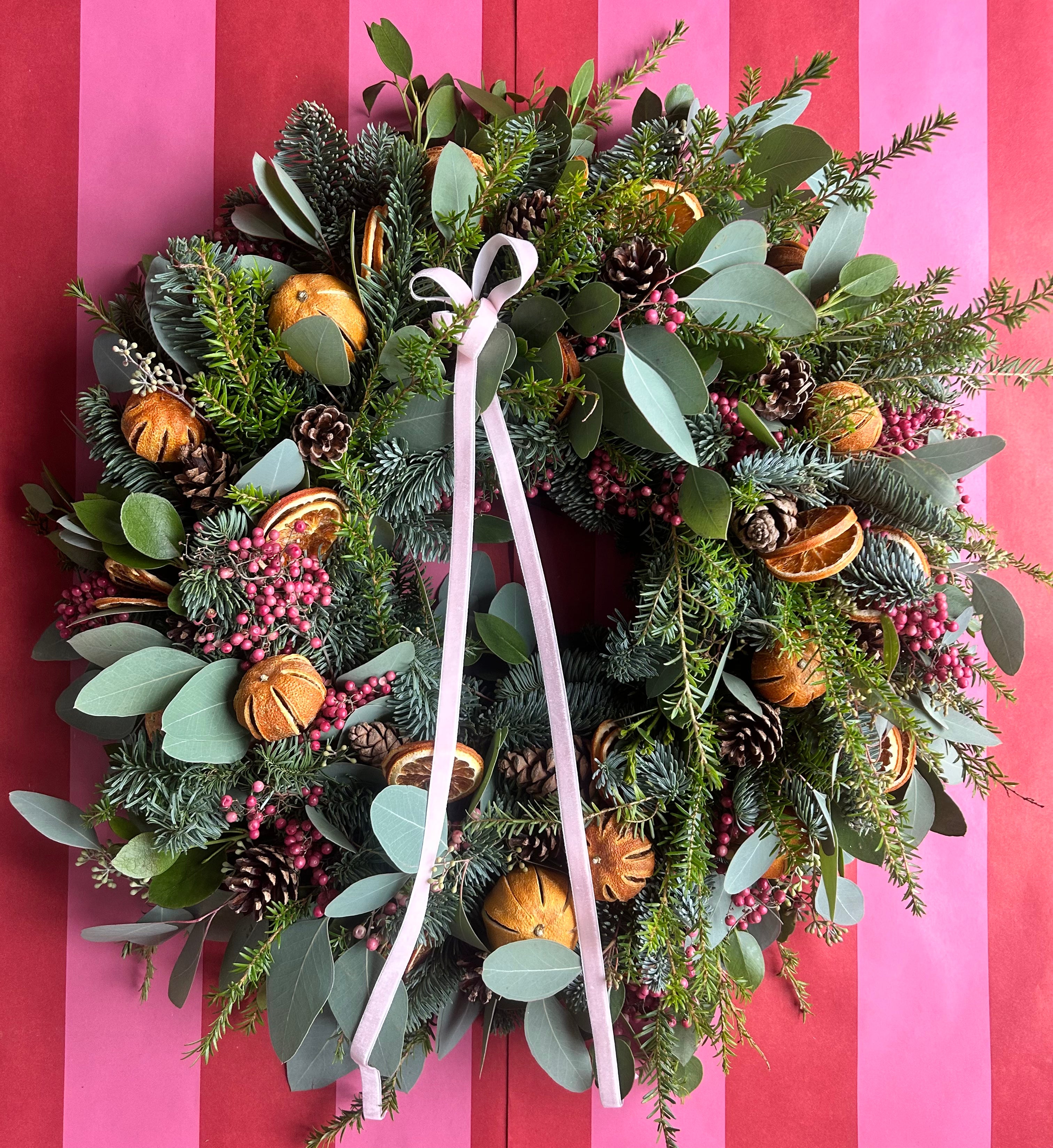 Fresh Christmas Door Wreath- Pink Pepperberry