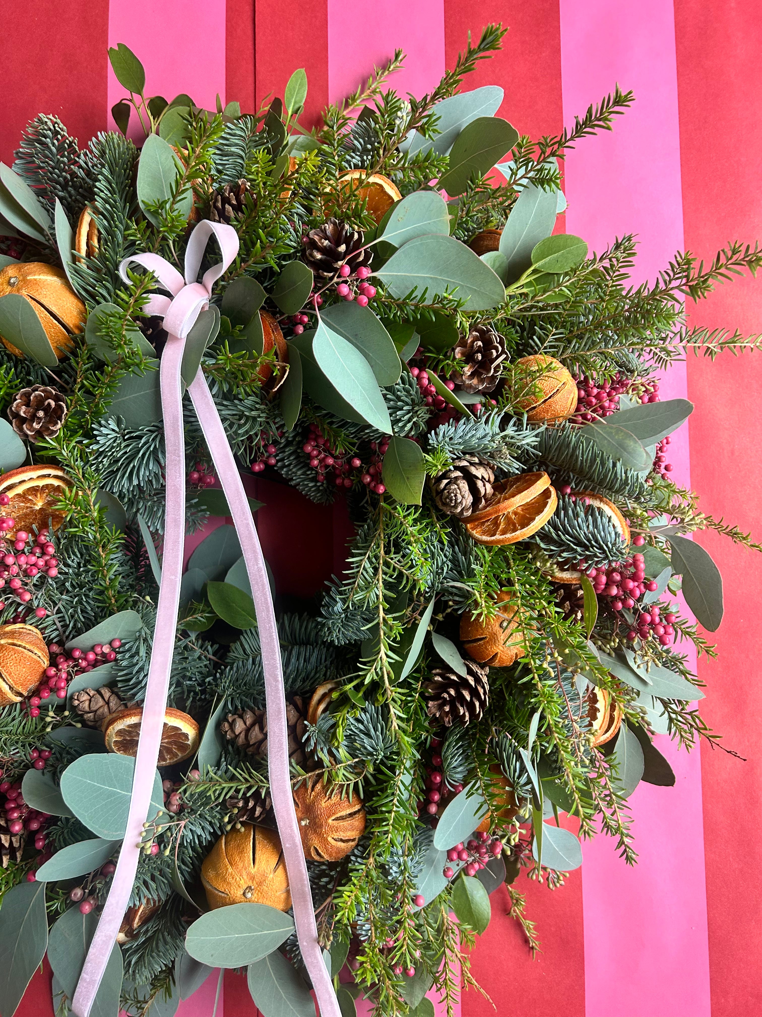 Fresh Christmas Door Wreath- Pink Pepperberry