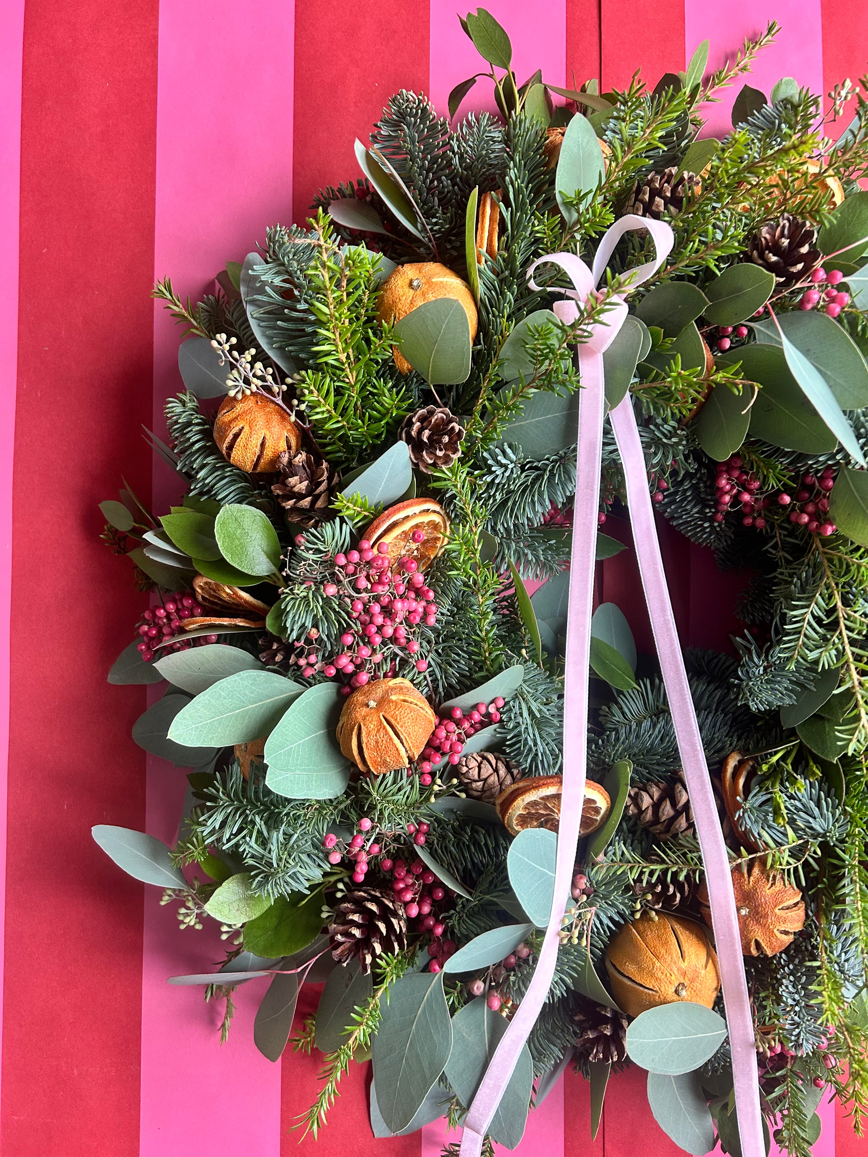 Fresh Christmas Door Wreath- Pink Pepperberry