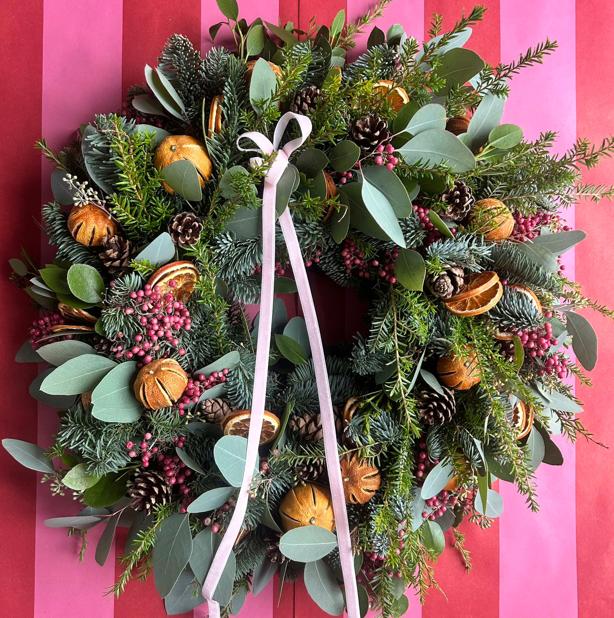 Fresh Christmas Door Wreath- Pink Pepperberry