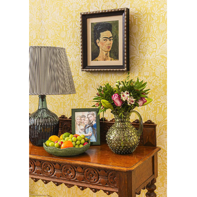 Round Rattan Scalloped Tray | Green | Casa JJ