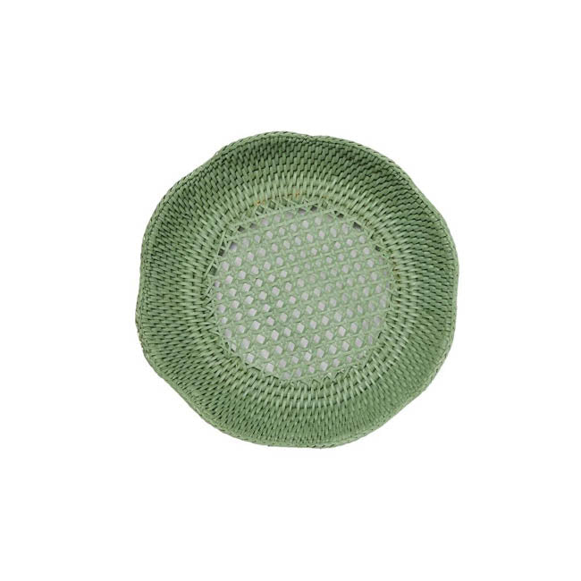 Round Rattan Scalloped Tray | Green | Casa JJ